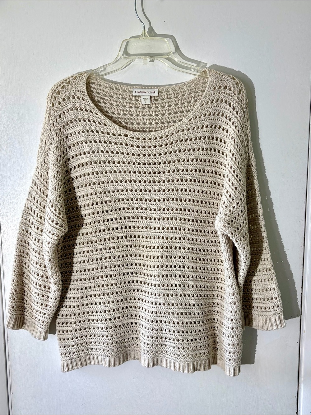 Coldwater Creek Open-Knit Cream Scoop Neck Sweater